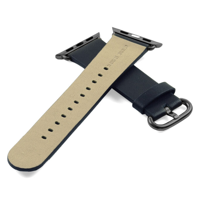 a.l4.1.mb DASSARI Vintage Leather Strap For Apple in Black with Yellow Gold Buckle 2