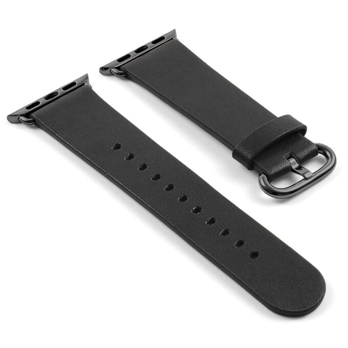 a.l4.1.mb DASSARI Vintage Leather Strap For Apple in Black with Yellow Gold Buckle