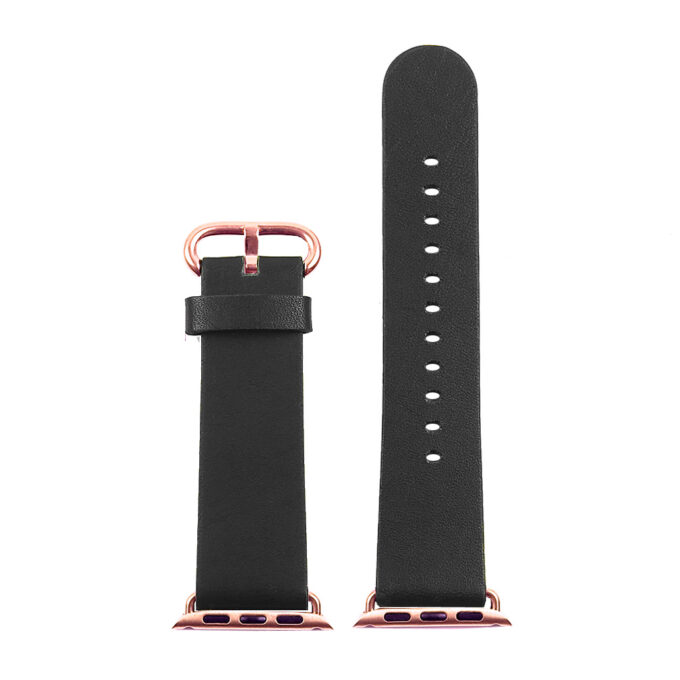 a.l4.1.rg DASSARI Vintage Leather Strap For Apple in Black with Rose Gold Buckle 3