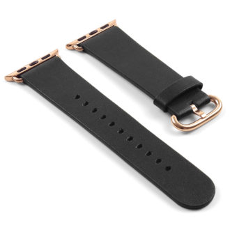 a.l4.1.rg DASSARI Vintage Leather Strap For Apple in Black with Rose Gold Buckle