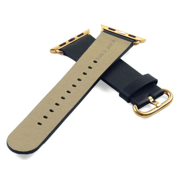 a.l4.1.yg DASSARI Vintage Leather Strap For Apple in Black with Yellow Gold Buckle 2