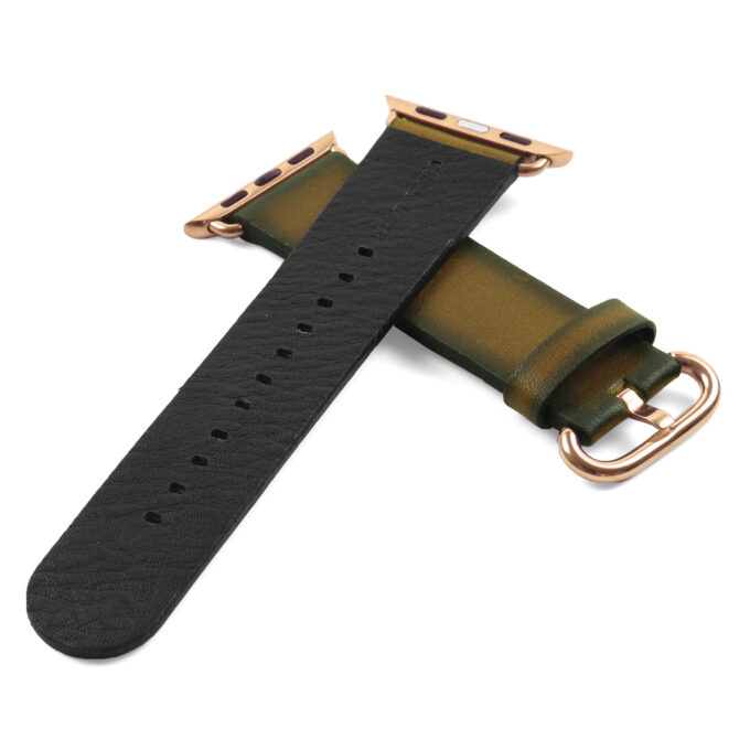 a.l4.11.rg DASSARI Vintage Leather Strap For Apple in Green w Rose Gold Buckle 2