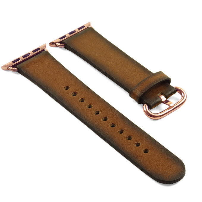 a.l4.3.rg DASSARI Vintage Leather Strap For Apple in Tan with Rose Gold Buckle