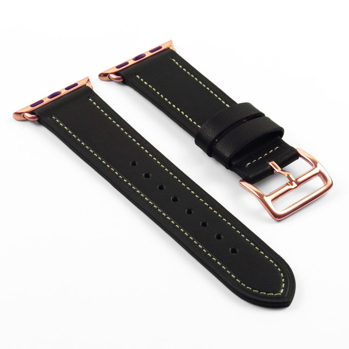 a.l6.1.rg DASSARI Smooth Leather Strap for Apple in Black w Rose Gold Buckle