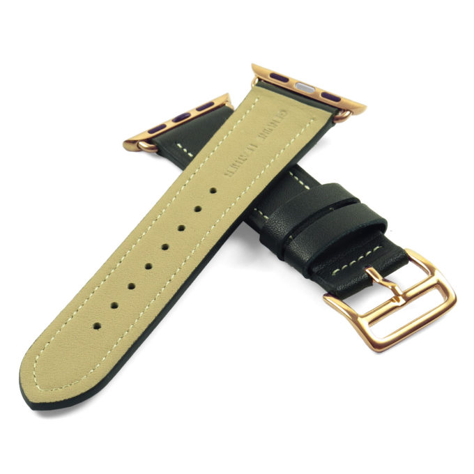 a.l6.1.yg DASSARI Smooth Leather Strap for Apple in Black w Yellow Gold Buckle 2