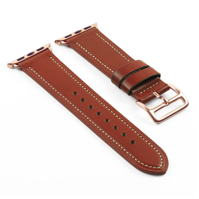 a.l6.2.rg DASSARI Smooth Leather Strap for Apple in Brown w Rose Gold Buckle