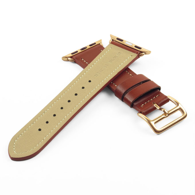 a.l6.2.yg DASSARI Smooth Leather Strap for Apple in Brown w Yellow Gold Buckle 2