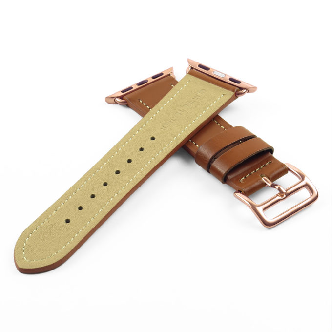 a.l6.3.rg DASSARI Smooth Leather Strap for Apple in Tan w Rose Gold Buckle 2