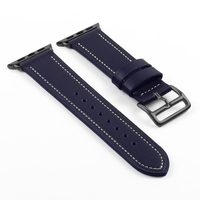 a.l6.5.mb DASSARI Smooth Leather Strap for Apple in Blue w Black Buckle