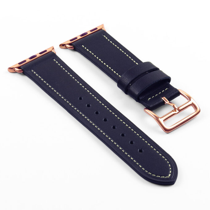 a.l6.5.rg DASSARI Smooth Leather Strap for Apple in Blue w Rose Gold Buckle