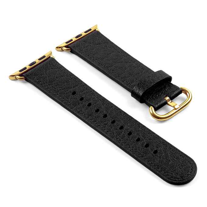 a.l9.1.yg DASSARI Leather Strap For Apple in Black with Rose Yellow Buckle 2