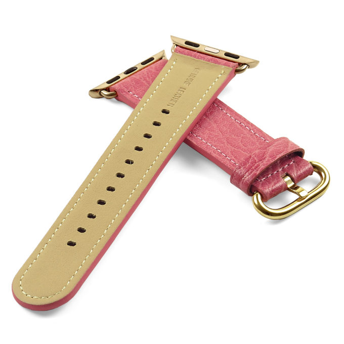 a.l9.13.yg DASSARI Leather Strap For Apple in Pink with a Yellow Gold Buckle 2