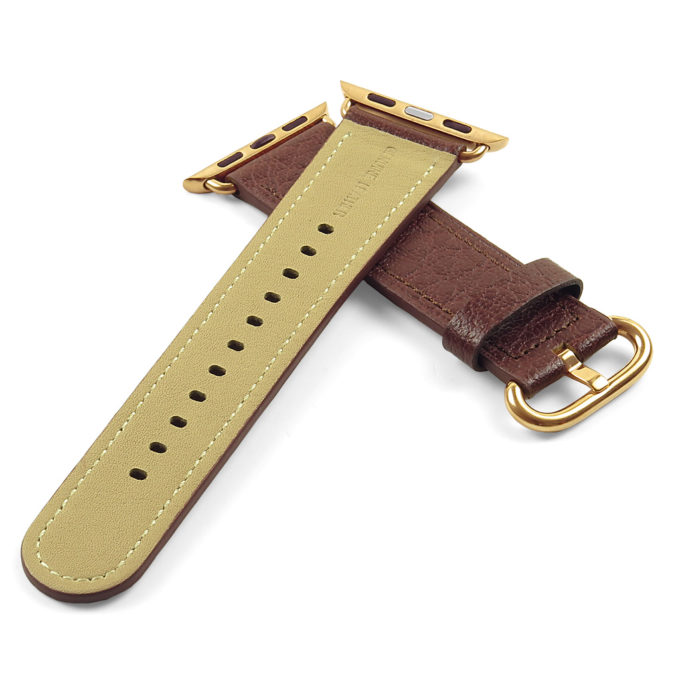 a.l9.2.yg DASSARI Leather Strap For Apple in Brown with a Yellow Gold Buckle 2