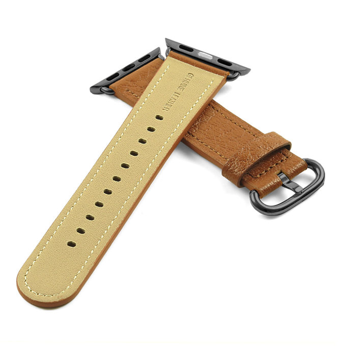 a.l9.3.mb DASSARI Leather Strap For Apple in Tan with a Black Buckle 2