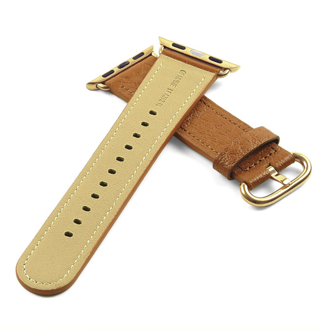 a.l9.3.yg DASSARI Leather Strap For Apple in Tan with a Yellow Gold Buckle 2