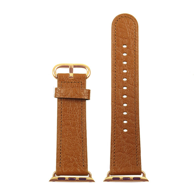a.l9.3.yg DASSARI Leather Strap For Apple in Tan with a Yellow Gold Buckle 3