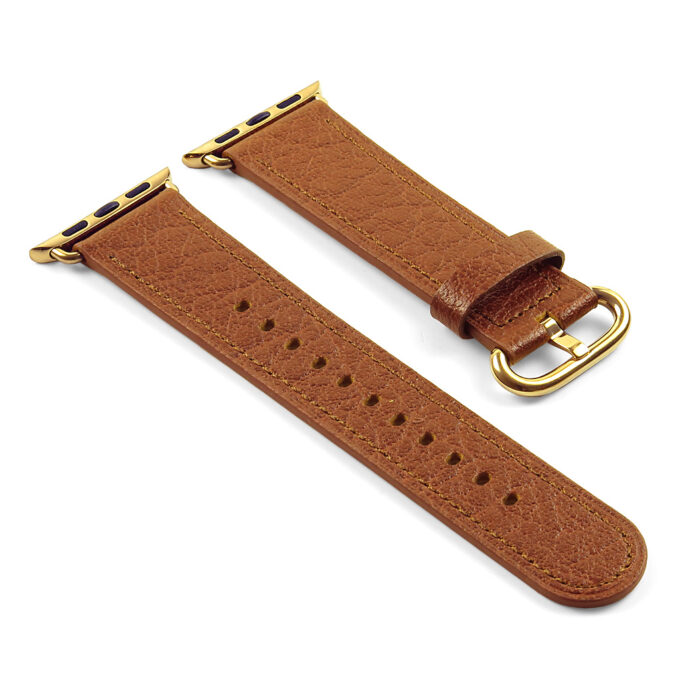 a.l9.3.yg DASSARI Leather Strap For Apple in Tan with a Yellow Gold Buckle