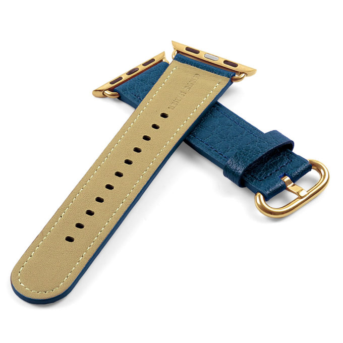 a.l9.5.yg DASSARI Leather Strap For Apple in Dark Blue with a Yellow Gold Buckle 2