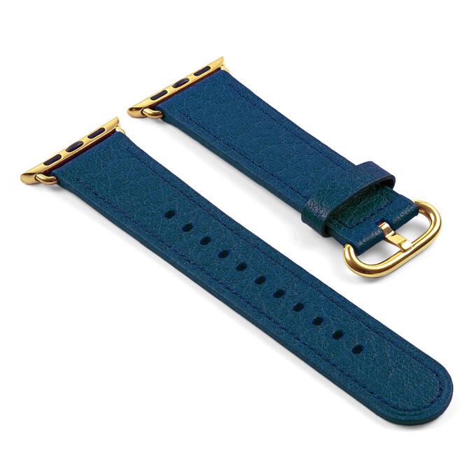 a.l9.5.yg DASSARI Leather Strap For Apple in Dark Blue with a Yellow Gold Buckle