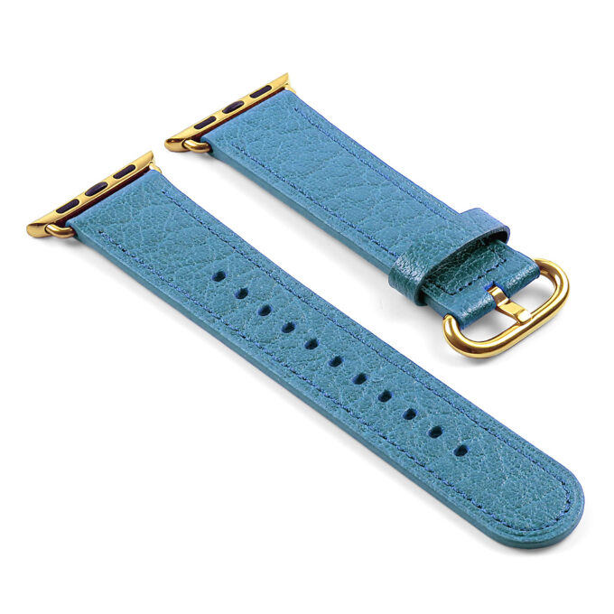 a.l9.5a.yg DASSARI Leather Strap For Apple in Light Blue with a Yellow Gold Buckle