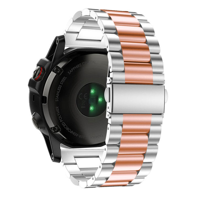 G.m7.ss.rg Stainless Steel H Link Band For Garmin Fenix 3 In Polished And Rose Gold 2