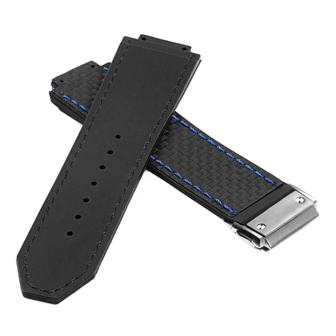 P623.1.5.bs DASSARI Carbon Fiber Band For Hublot Big Bang W Brushed Stainless Steel Buckle In Black W Blue Stitching 2