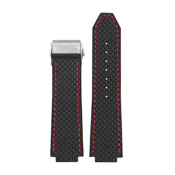 P623.1.6.bs DASSARI Carbon Fiber Band For Hublot Big Bang W Brushed Stainless Steel Buckle In Black W Red Stitching 3