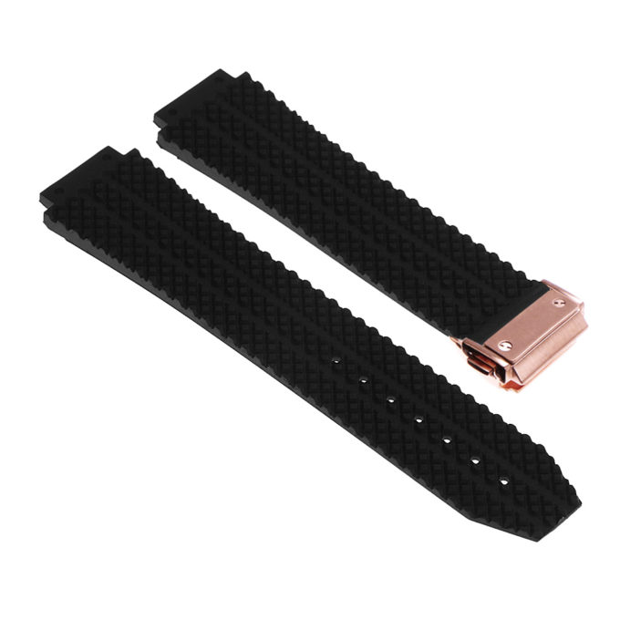 R.hb1.1.rg Silicone Rubber Strap For Hublot In Black W Rose Gold Buckle