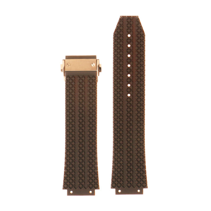 R.hb1.2.yg Silicone Rubber Strap For Hublot In Brown W Yellow Gold Buckle 2