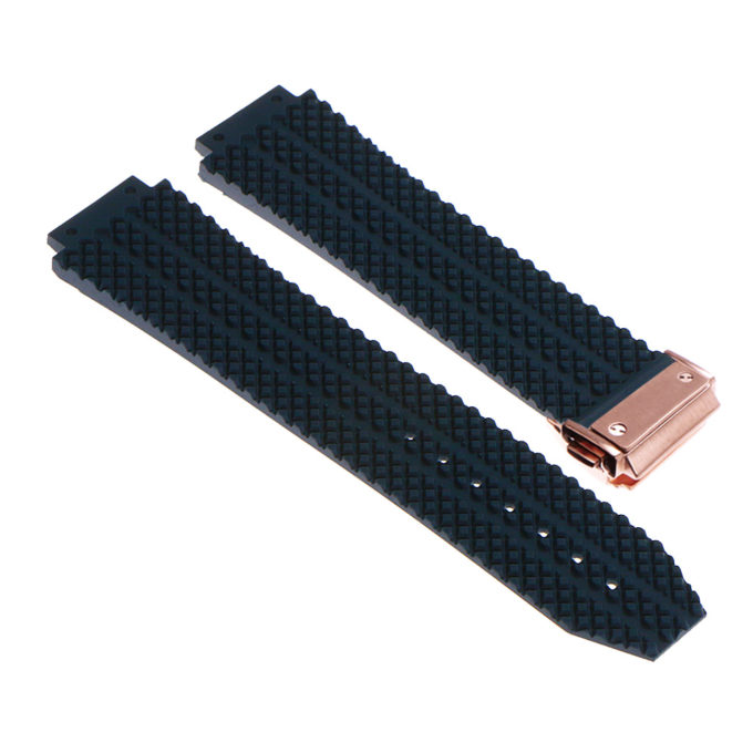 R.hb1.5.rg Silicone Rubber Strap For Hublot In Blue W Rose Gold Buckle