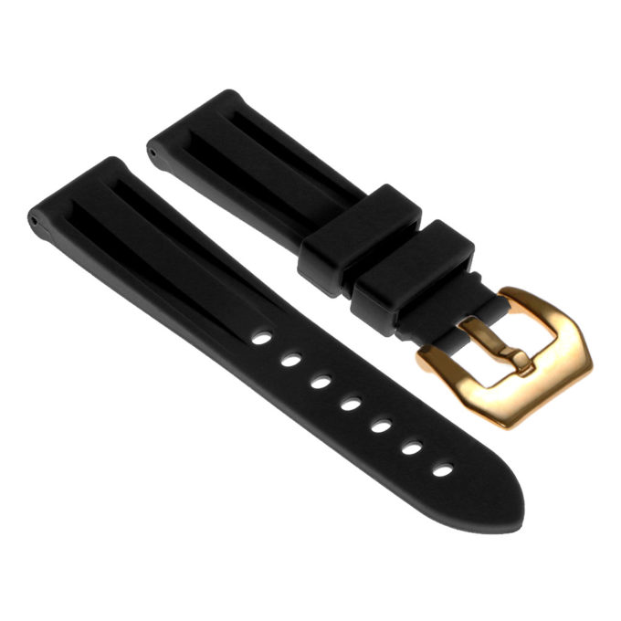 R.pn1.1.yg Silicone Rubber Strap In Black W Yellow Gold Buckle