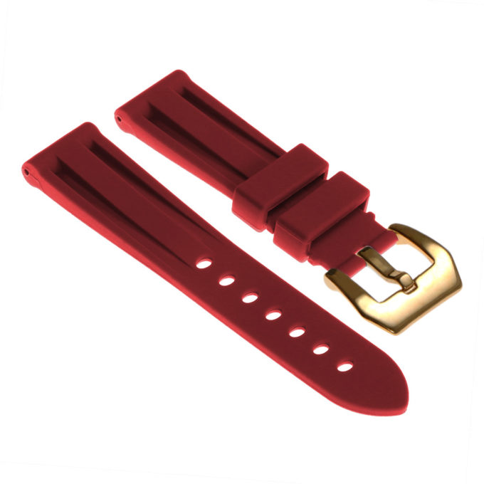 R.pn1.6.yg Silicone Rubber Strap In Red W Yellow Gold Buckle