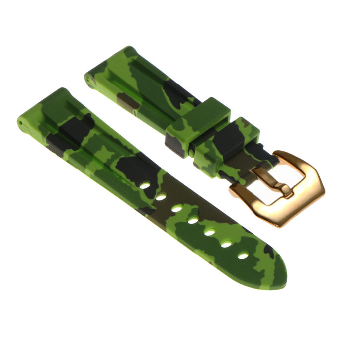 R.pn2.11.yg Silicone Rubber Camo Strap In Green W Yellow Gold Buckle