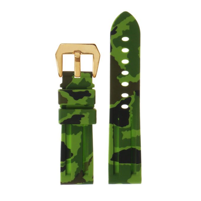 R.pn2.11.yg Silicone Rubber Camo Strap In Green W Yellow Gold Buckle 2