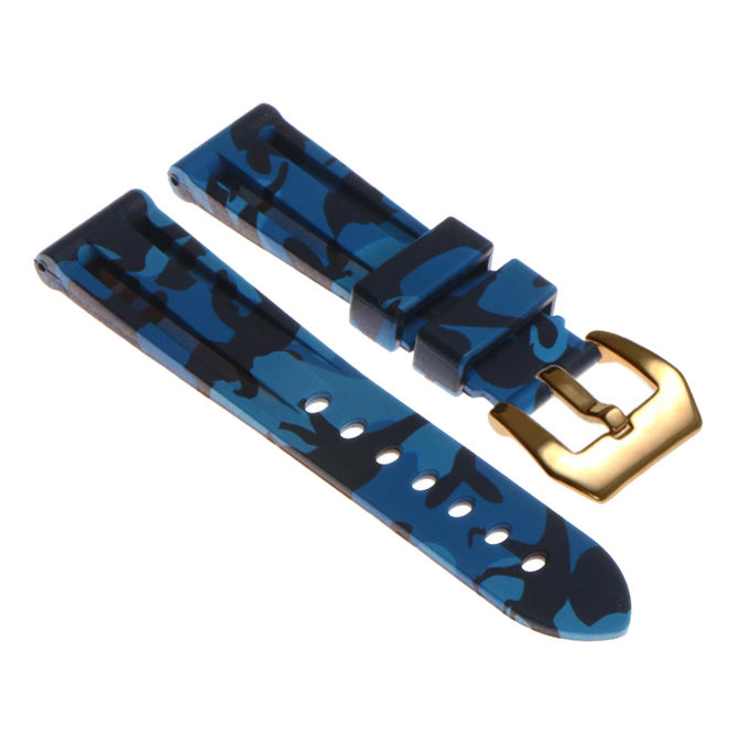 R.pn2.5.yg Silicone Rubber Camo Strap In Blue W Yellow Gold Buckle