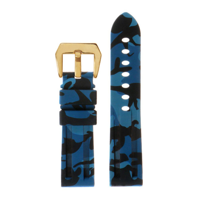 R.pn2.5.yg Silicone Rubber Camo Strap In Blue W Yellow Gold Buckle 2