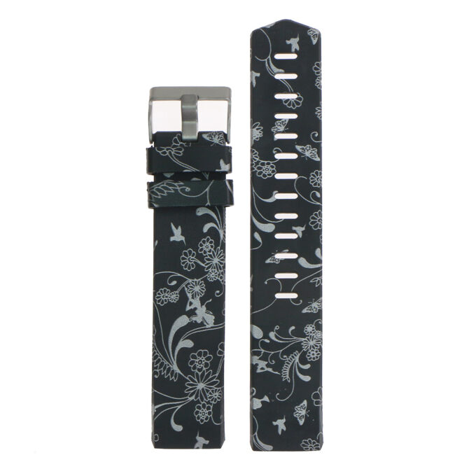 FIXfb.r12.i Silicone Strap For Charge 2 W Humming & Bird Flowers Silver 2