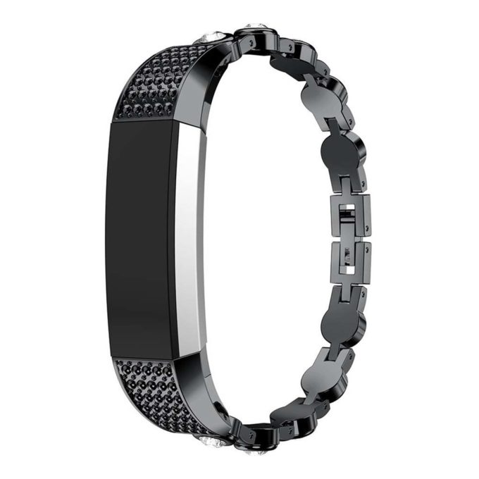 Fb.m44.mb.22 Elegant Bracelet With Rhinestones For Fitbit Alta & Alta HR In Black With White Stones