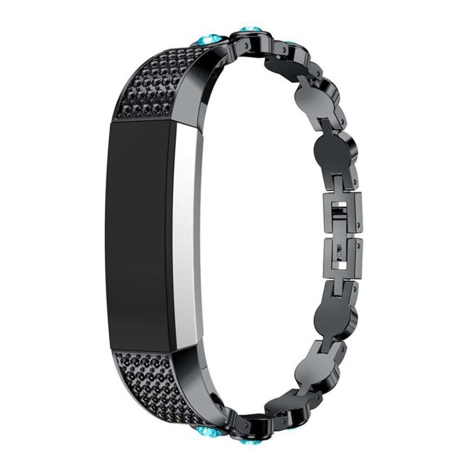 Fb.m44.mb.5 Elegant Bracelet With Rhinestones For Fitbit Alta & Alta HR In Black With Blue Stones