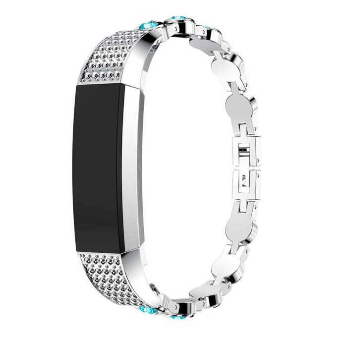 Fb.m44.ss.5 Elegant Bracelet With Rhinestones For Fitbit Alta & Alta HR Silver With Aqua Stones