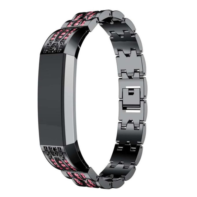 Fb.m45.mb.13 Rhinestone Bracelet For Fitbit Alta & HR In Black W Pink Stones