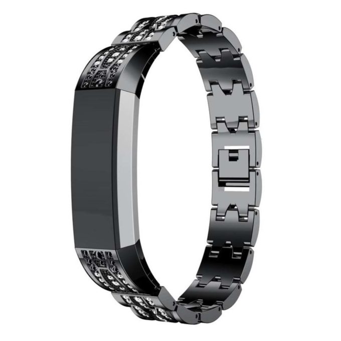 Fb.m45.mb.22 Rhinestone Bracelet For Fitbit Alta & HR In Black W White Stones