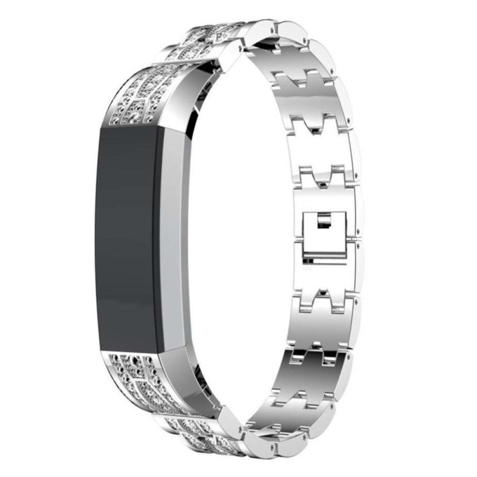 Fb.m45.ss.22 Rhinestone Bracelet For Fitbit Alta & HR Silver W White Stones