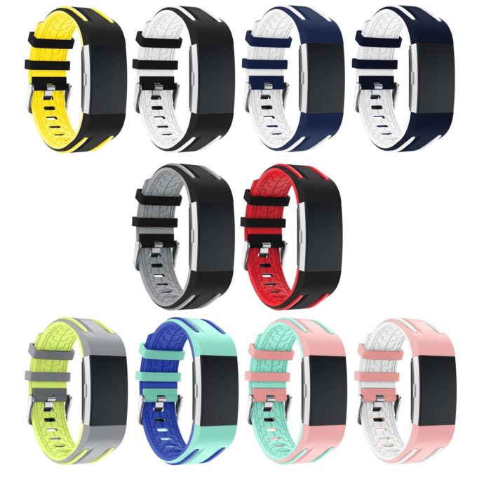 Fb.r24 All Color Racing Stripe Rubber Watch Strap For Fitbit Charge 2