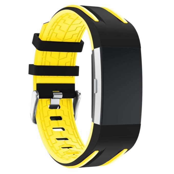 Fb.r24.1.12 Racing Stripe Rubber Watch Strap For Fitbit Charge 2 Black And Yellow