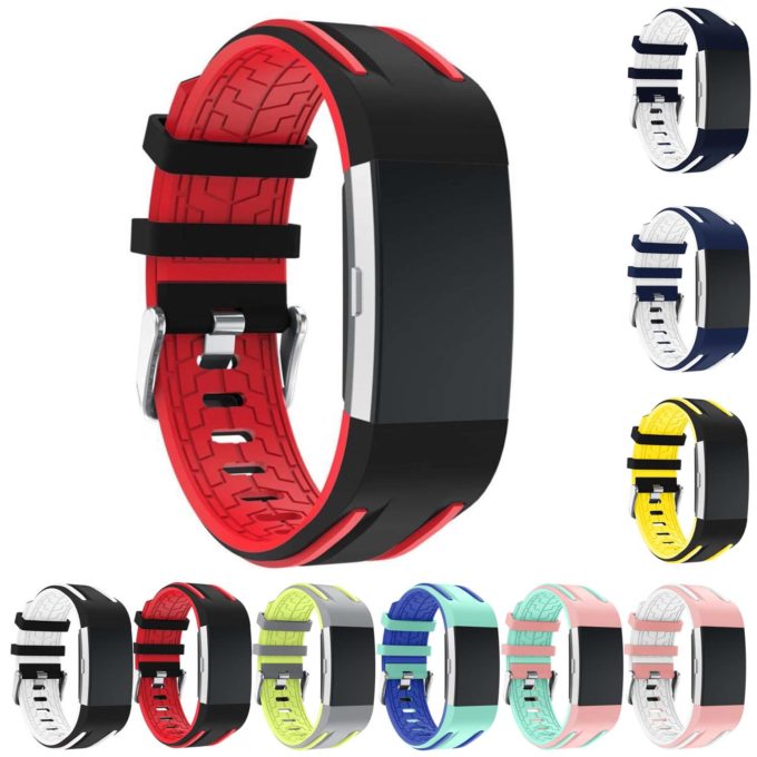 Fb.r24.1.6 Gallery Racing Stripe Rubber Watch Strap For Fitbit Charge 2 Black And Red