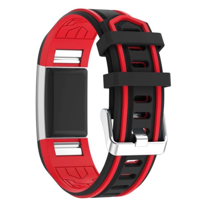 Fb.r24.1.6 Racing Stripe Rubber Watch Strap For Fitbit Charge 2 Black And Red 2