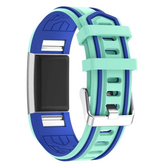 Fb.r24.11a.5 Racing Stripe Rubber Watch Strap For Fitbit Charge 2 Mint Green And Blue 2.