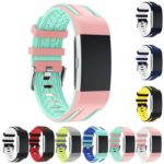 Fb.r24.13.11a Gallery Racing Stripe Rubber Watch Strap For Fitbit Charge 2 Pink And Green