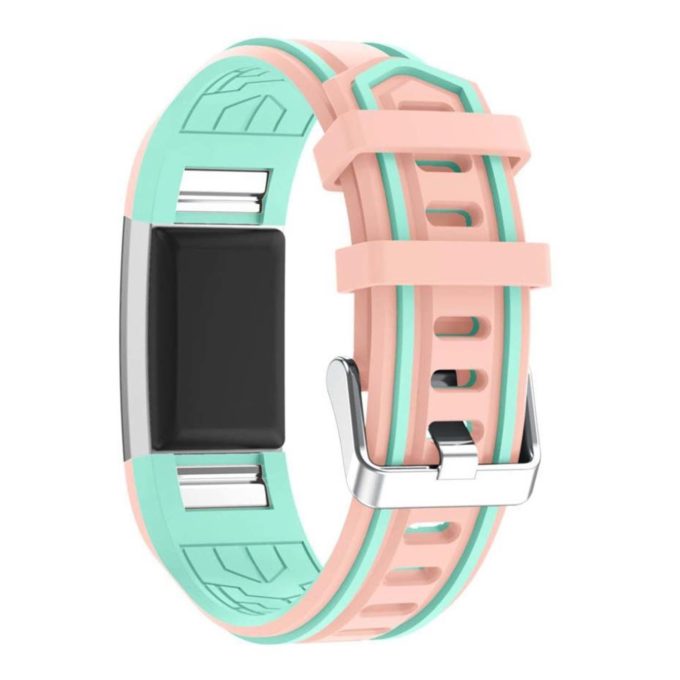 Fb.r24.13.11a Racing Stripe Rubber Watch Strap For Fitbit Charge 2 Pink And Green 2